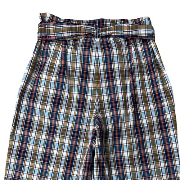 J. Crew Plaid Ankle-Cropped Paperbag Waist Pants in Blue, Cream, Brown - Picture 6 of 9